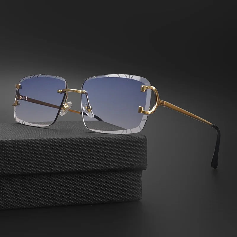 Lunettes de soleil HBK sans monture pour homme, forme carrée avec verres dégradés