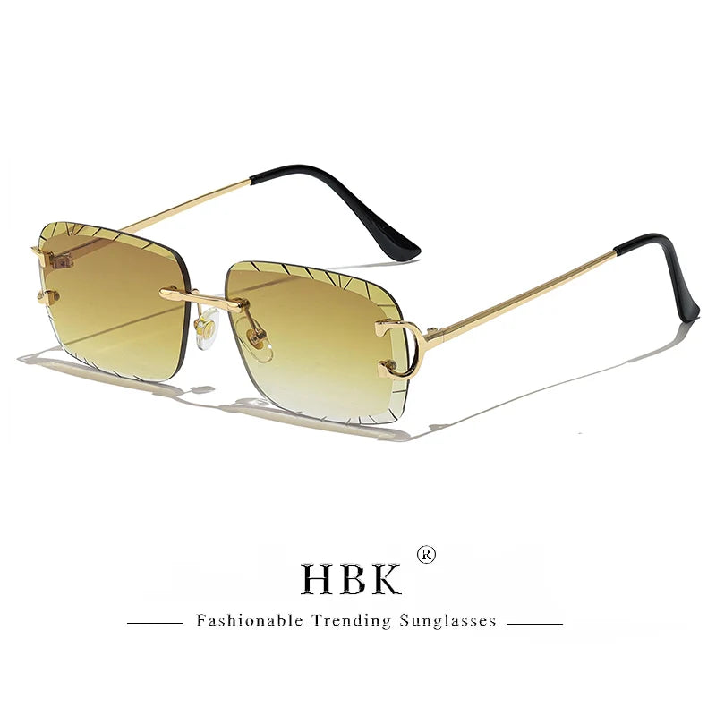 Lunettes de soleil HBK sans monture pour homme, forme carrée avec verres dégradés