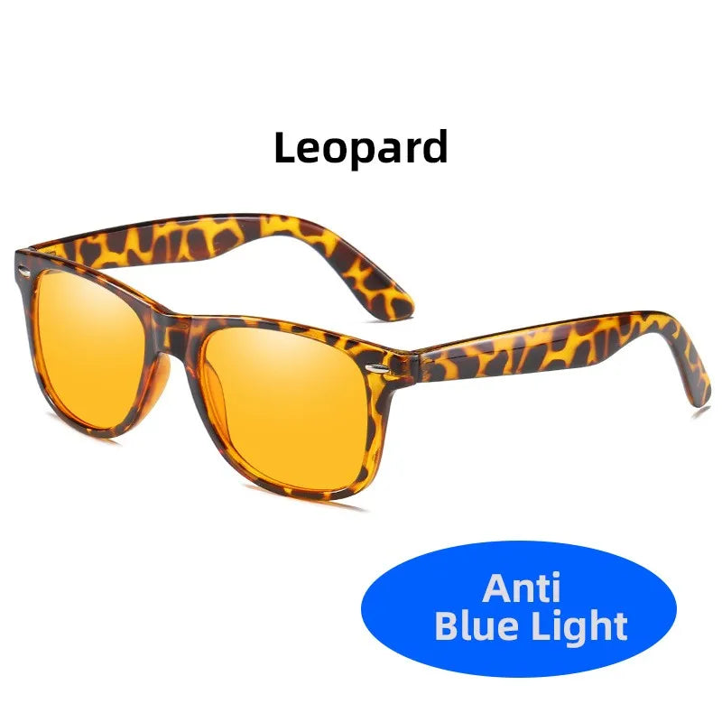 Lunettes carrées classiques anti-lumière bleue pour homme et femme, avec verres jaunes filtrant la lumière bleue.