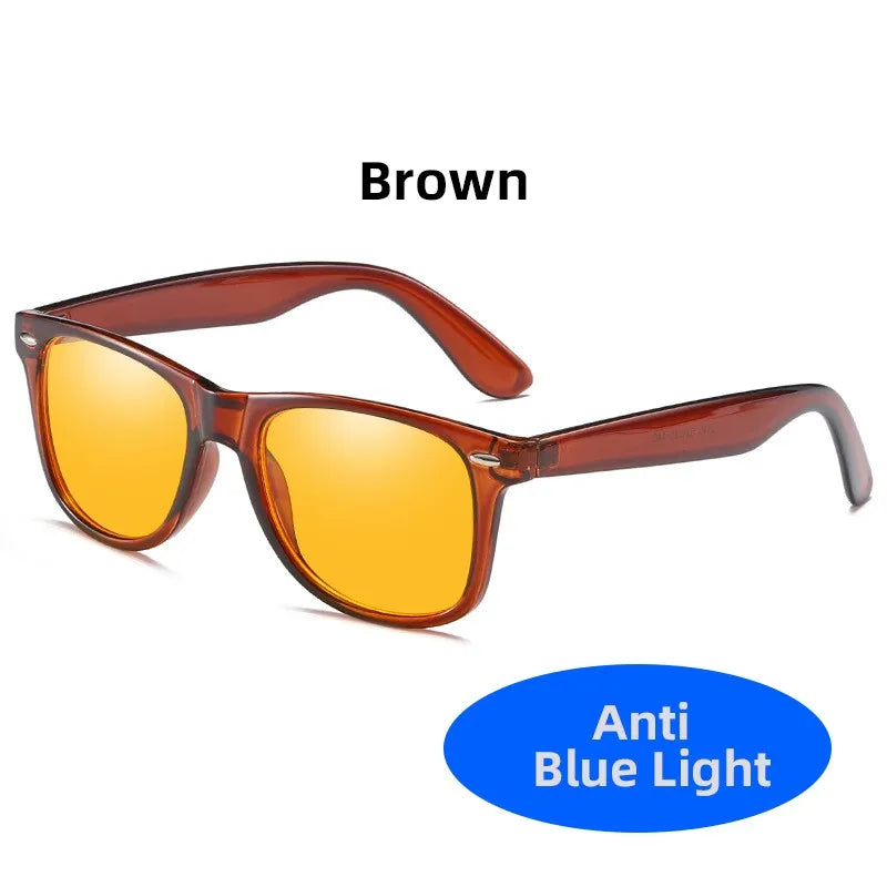 Lunettes carrées classiques anti-lumière bleue pour homme et femme, avec verres jaunes filtrant la lumière bleue.